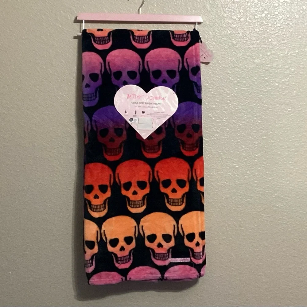 Betsey Johnson Multi-colored Halloween Skull Print Plush Throw
